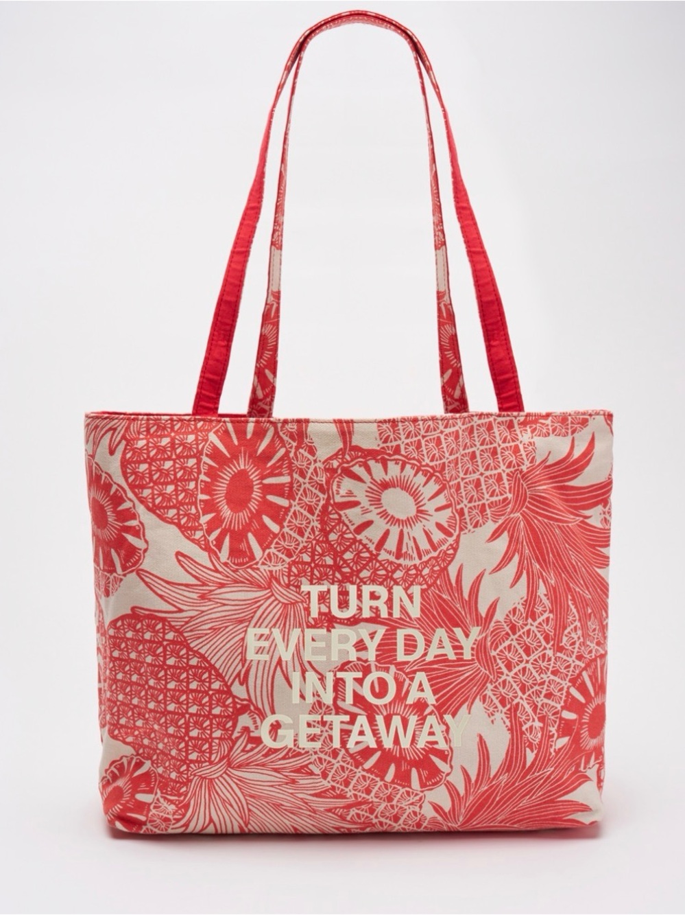 NEW Coral/Cream Tropical Print Canvas Tote